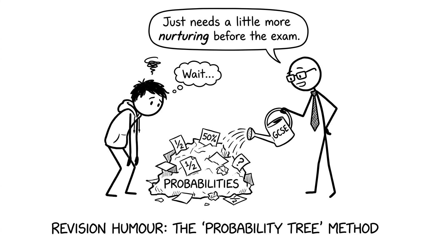 Student watering a probability tree before GCSE