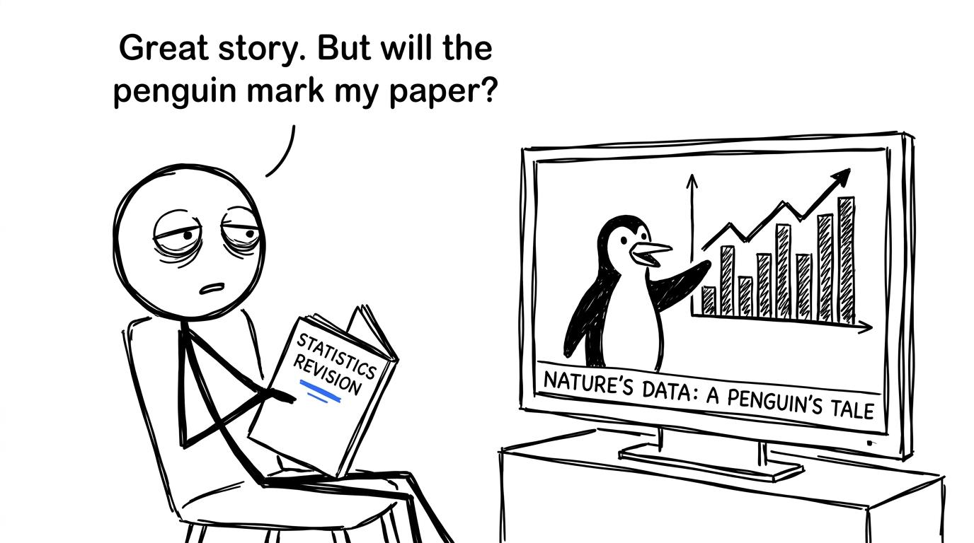 A student wonders whether a documentary penguin can mark a Statistics paper
