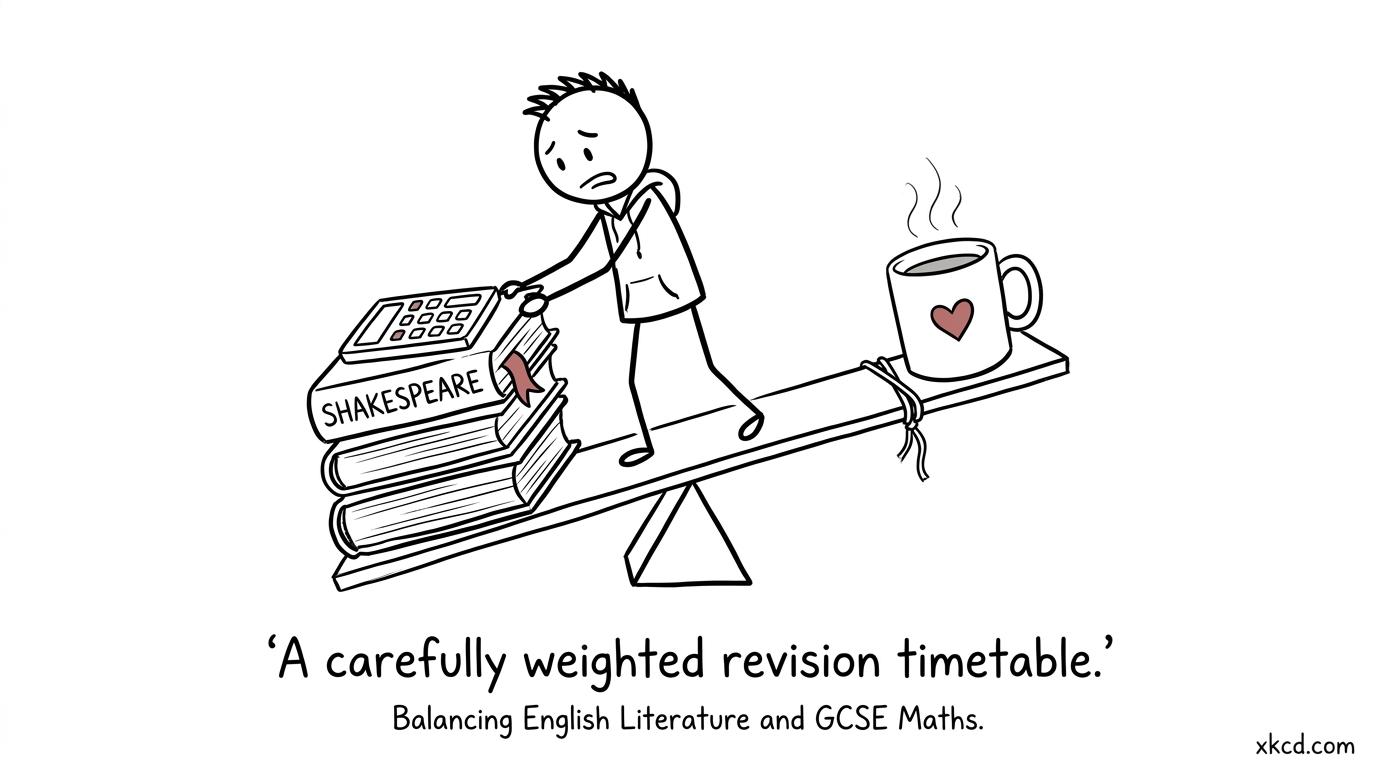 A student balancing English Literature and maths revision