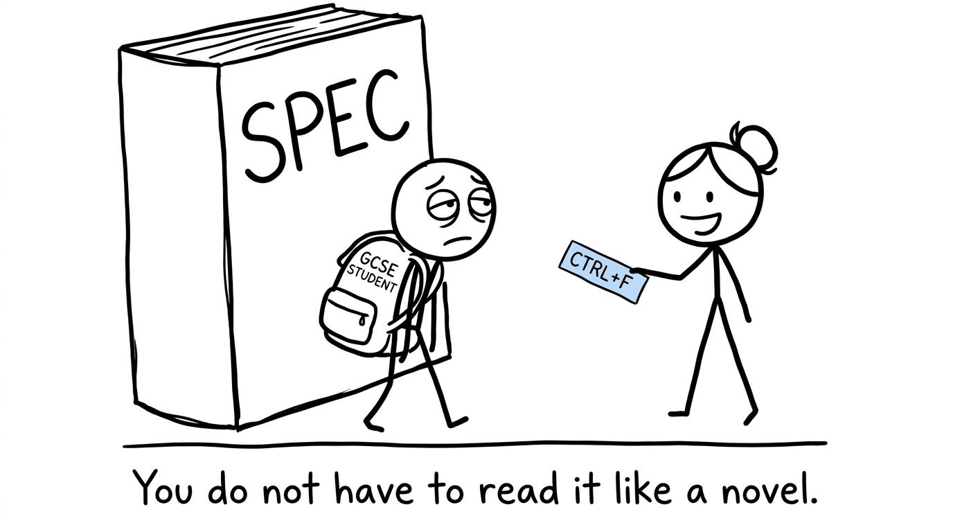 A student discovers that an official specification does not need to be read like a novel