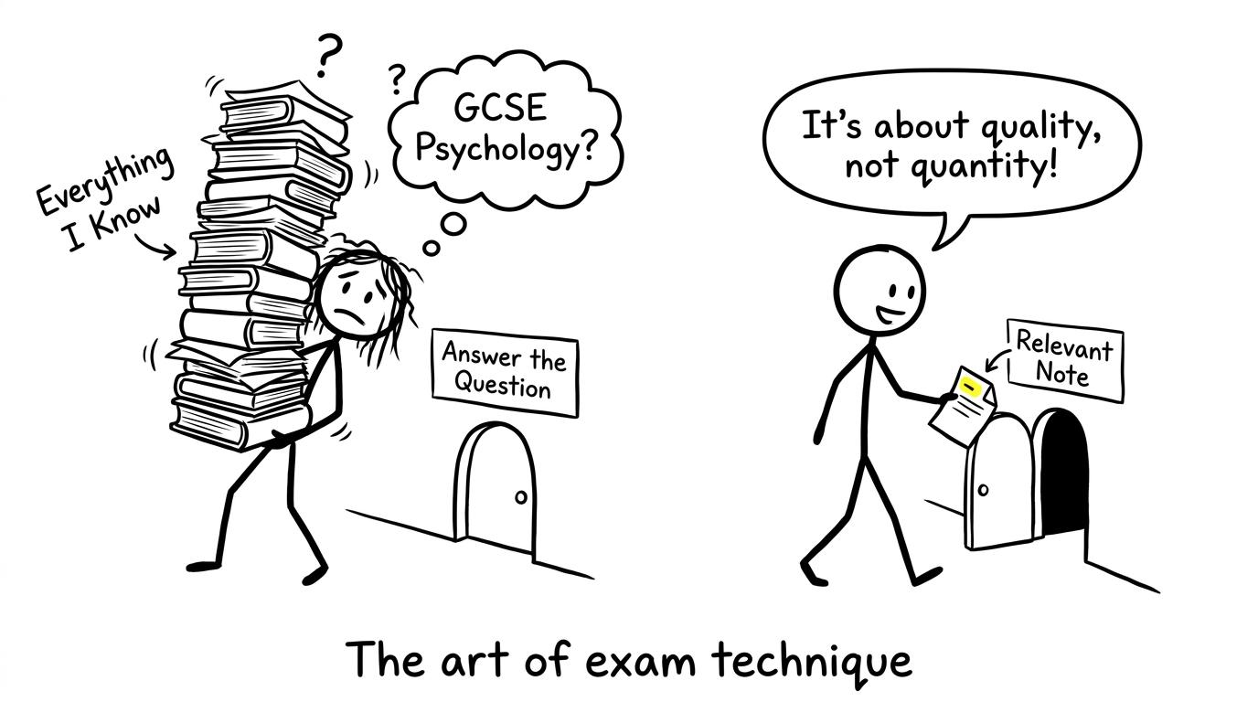 One student carries everything they know while another takes only the relevant idea through the answer doorway