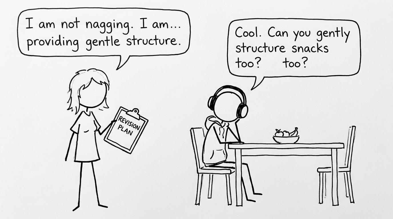 Parent supporting revision without nagging
