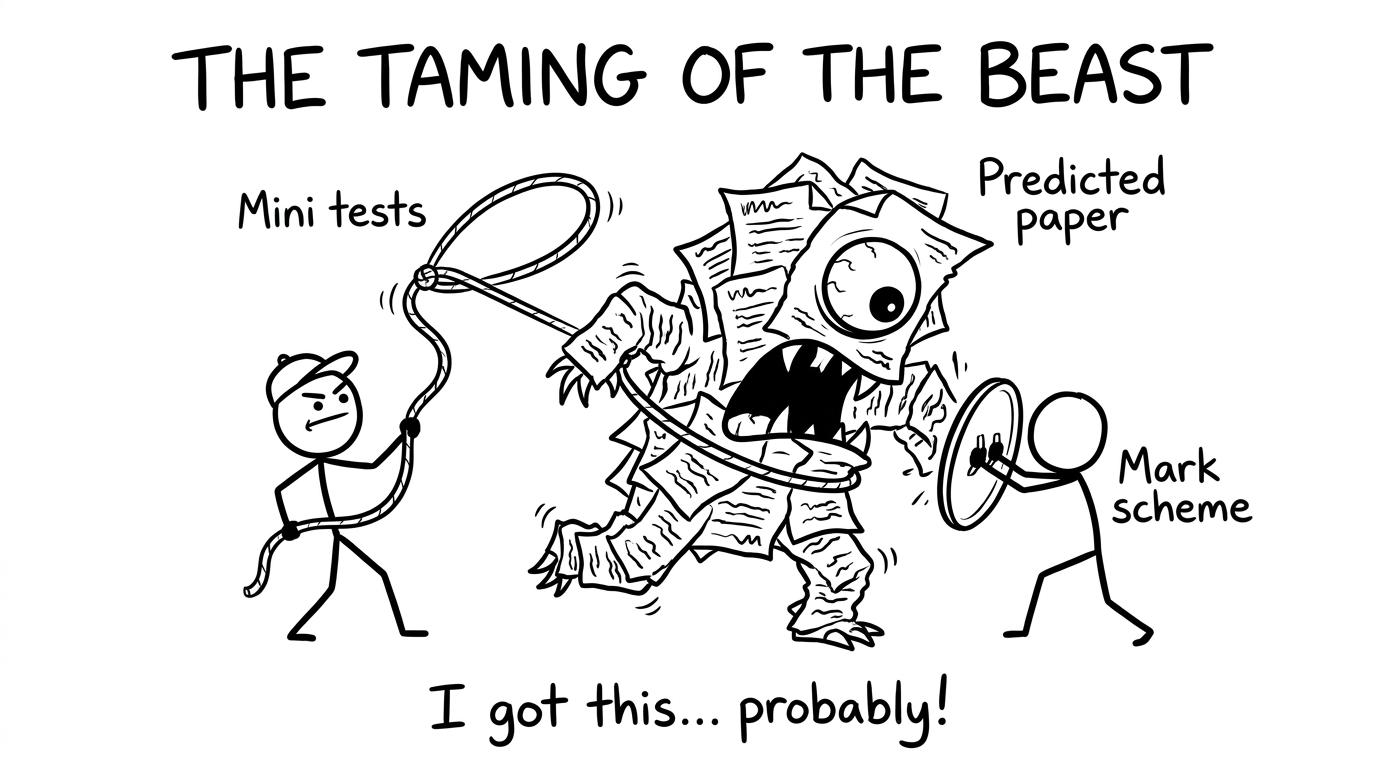 Predicted paper monster tamed by mini tests and mark scheme