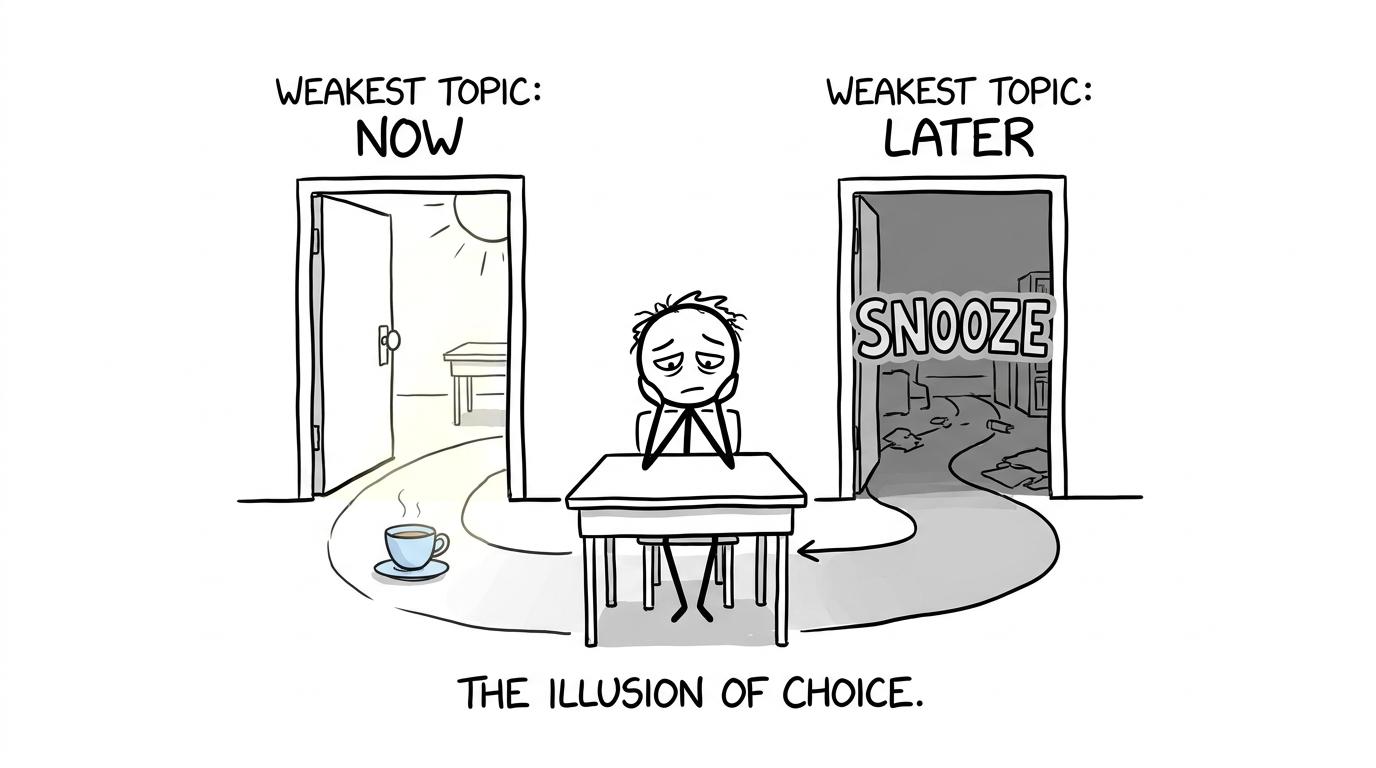 A student discovers that both revision routes lead back to the same desk