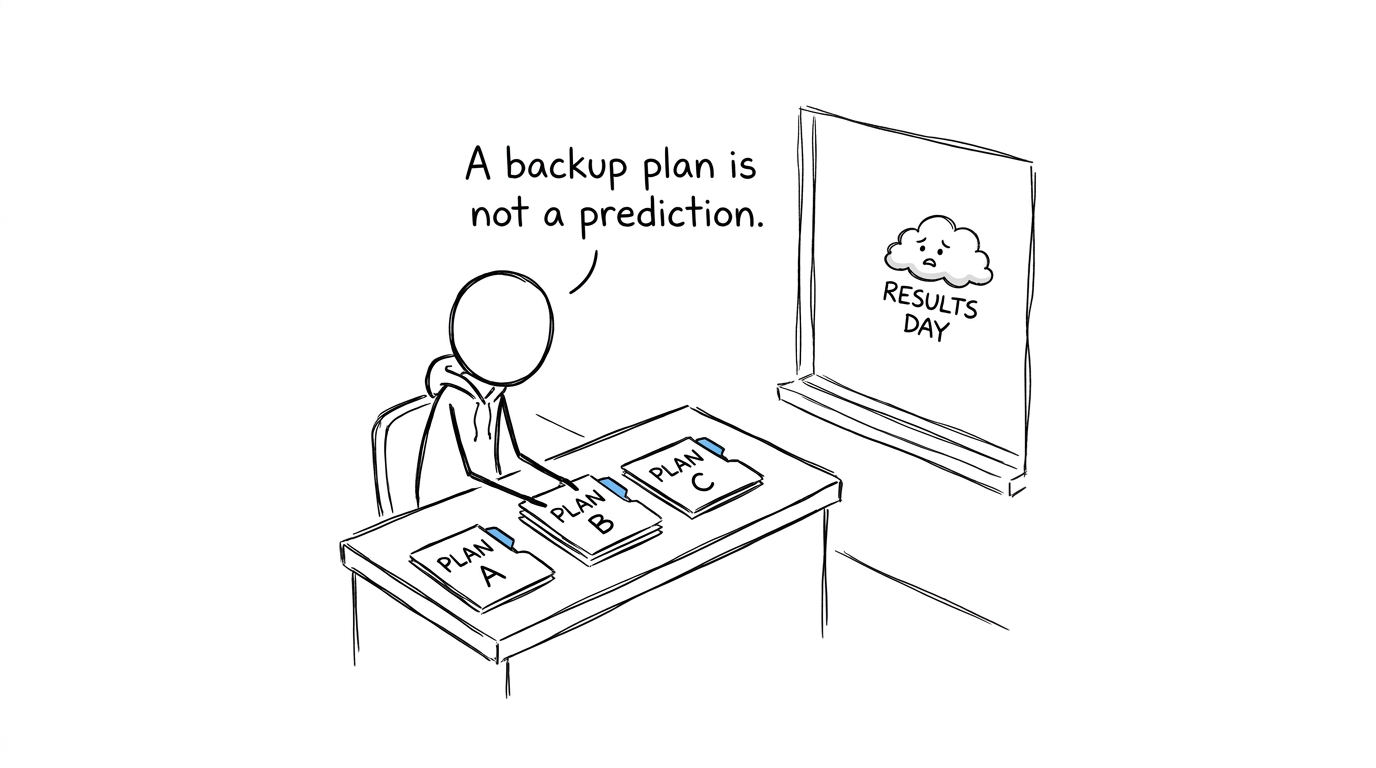 A student calmly organises Plan A, Plan B and Plan C before results day