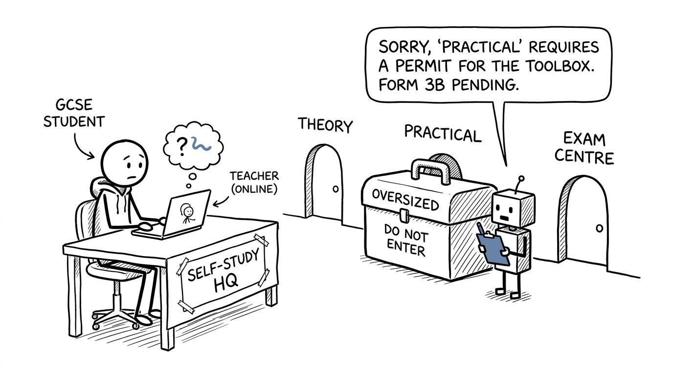A student discovers that self-studying engineering involves theory, practical work and an exam centre
