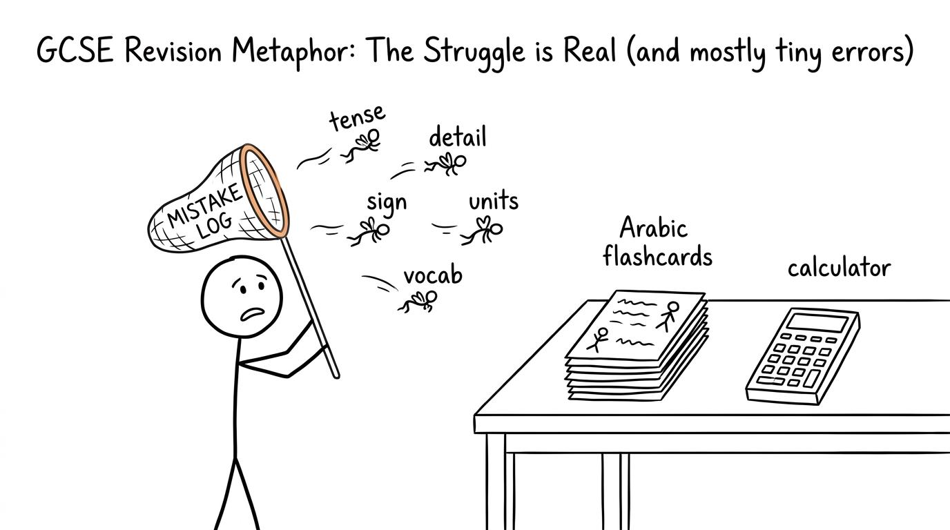 A student catching revision errors with a mistake-log net