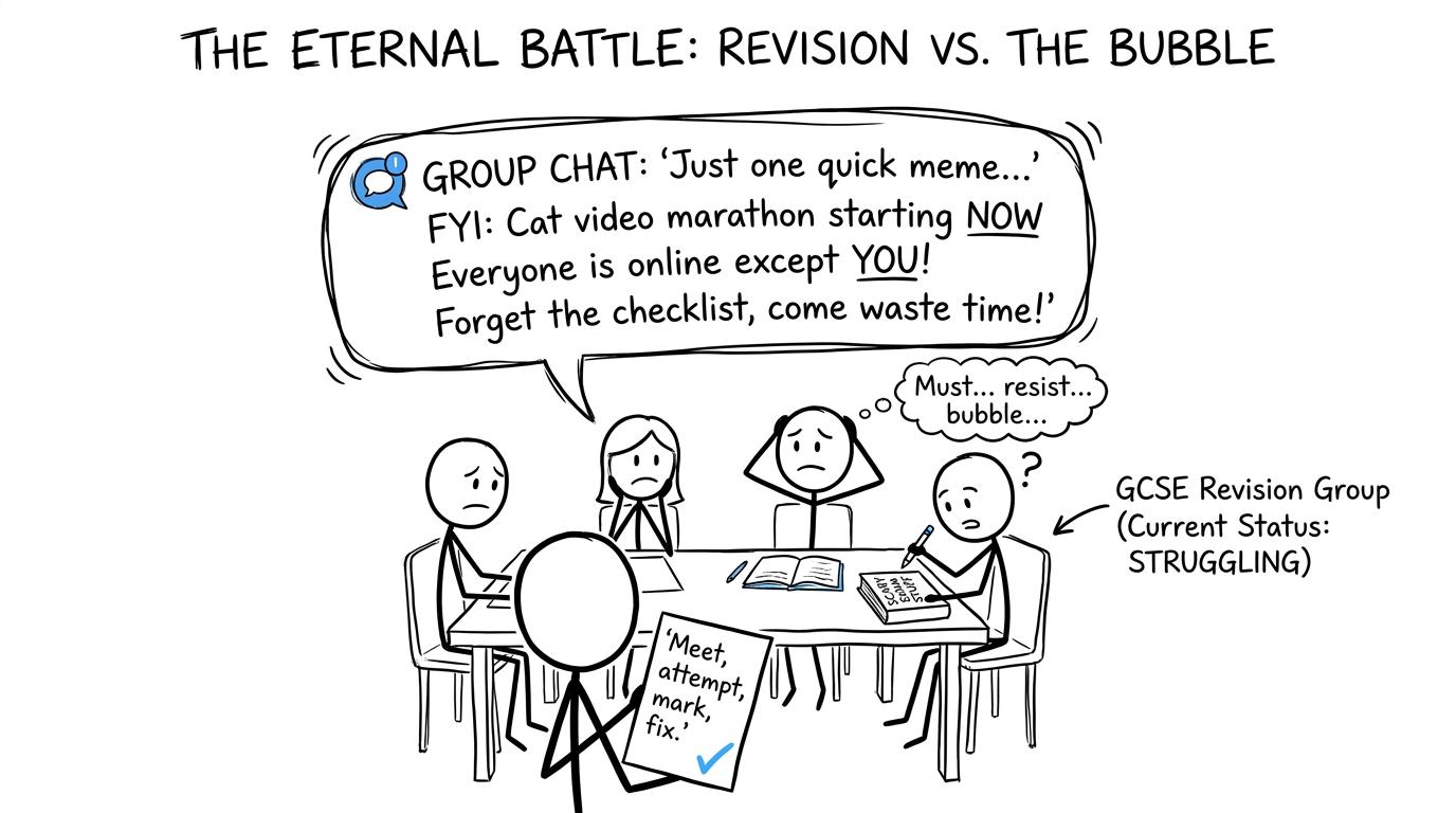 A revision group resisting a distracting group chat
