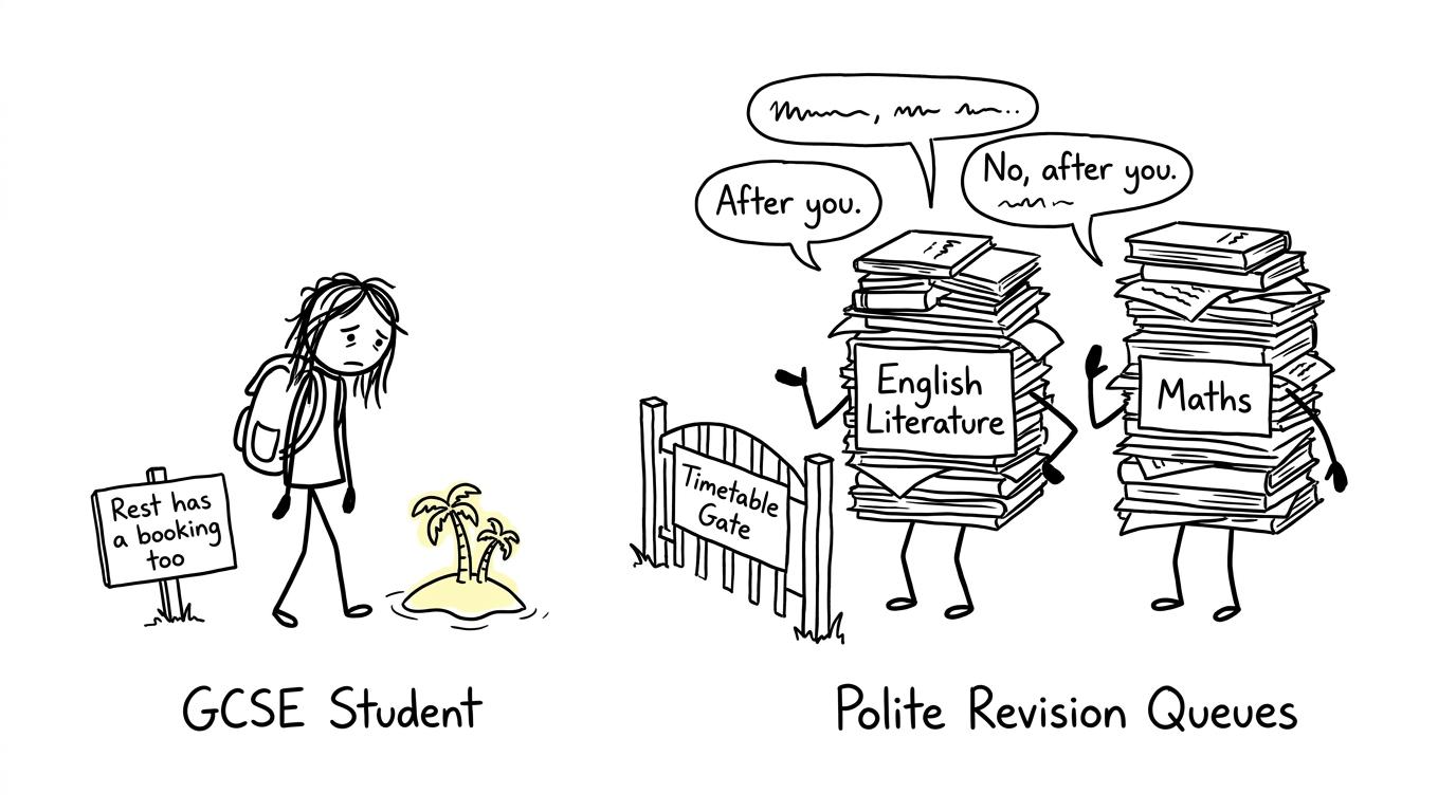 A student protects rest time while English Literature and maths wait at a timetable gate