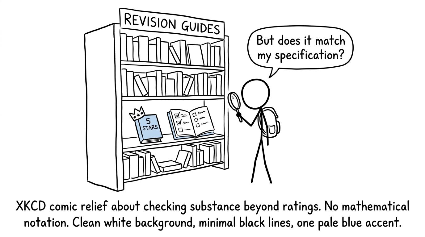 A student checks whether a highly rated revision guide matches the specification