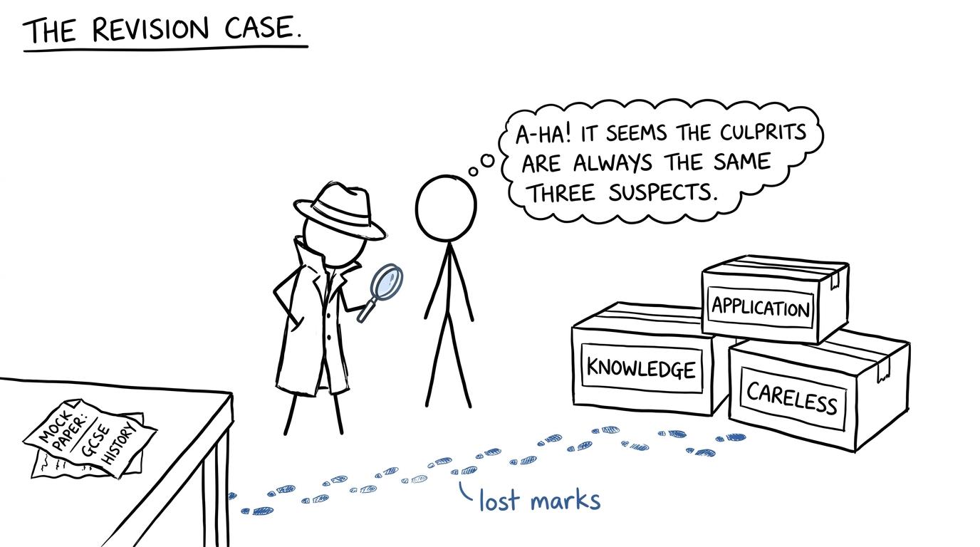 A student detective following lost-mark clues
