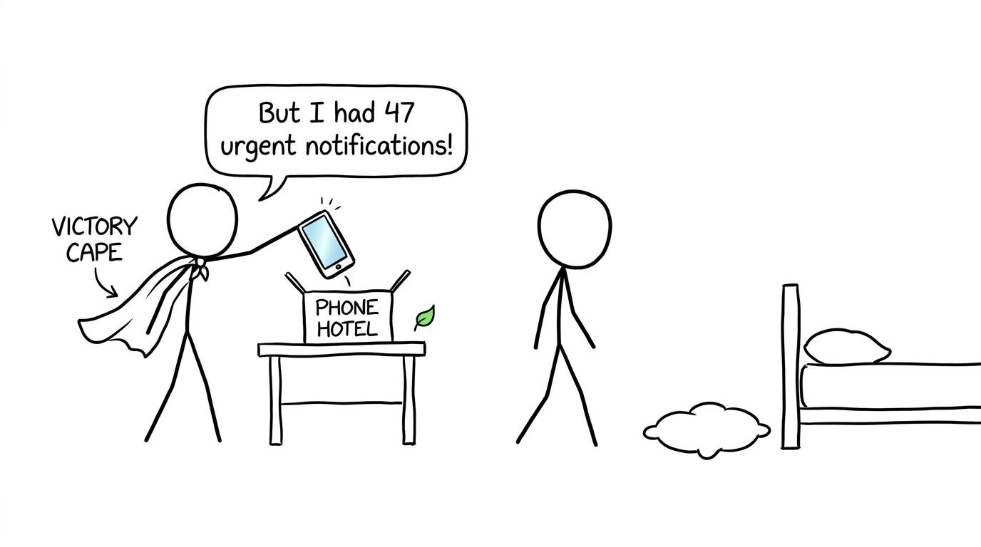 A student checks a phone into a tiny phone hotel before going to sleep