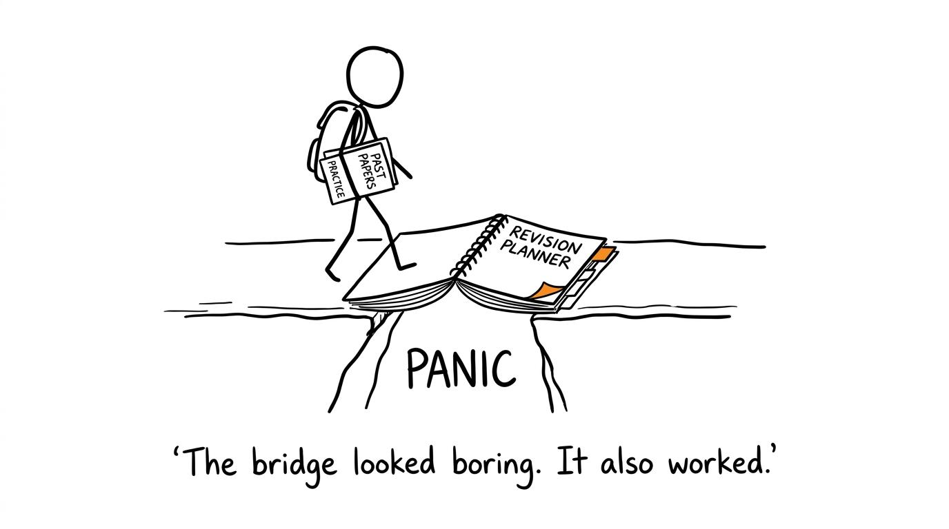 A revision planner forming a bridge over exam panic