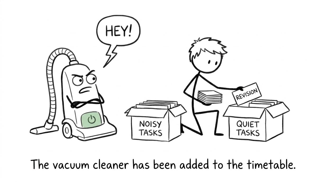 A student sorts revision into noisy and quiet tasks