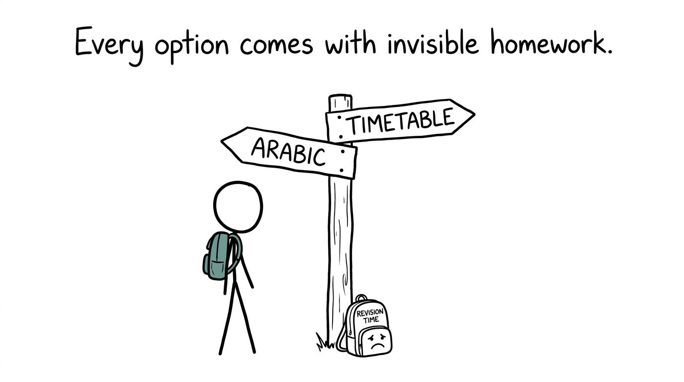 A student discovers that every GCSE option carries invisible homework