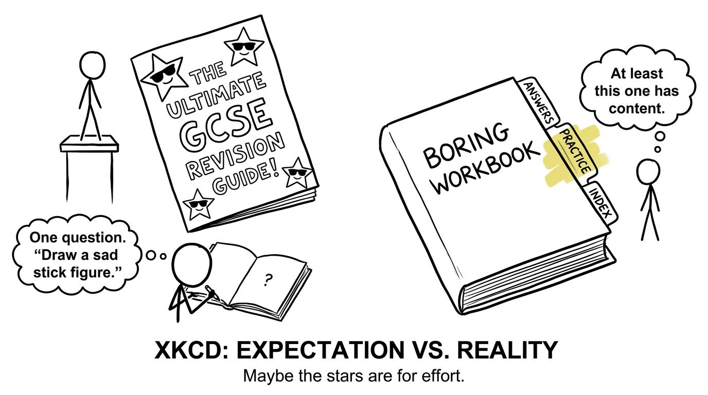 A glamorous star rating competes with a plain but useful practice book