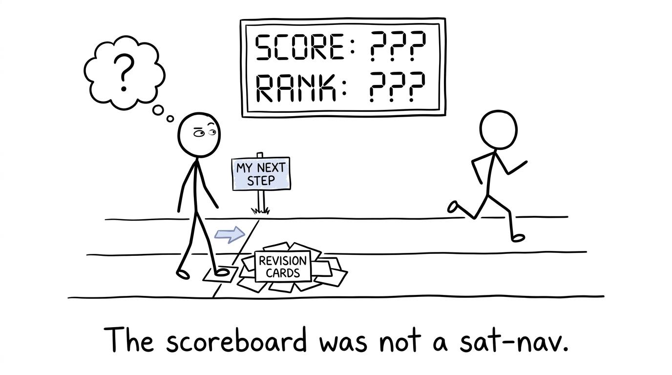 A student discovers that a scoreboard is not a sat-nav for revision