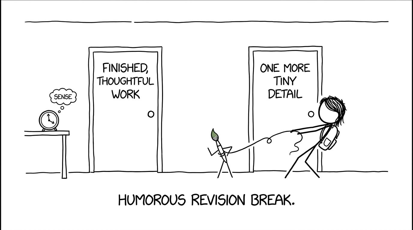 A tiny paintbrush tries to lure a student away from finishing on time