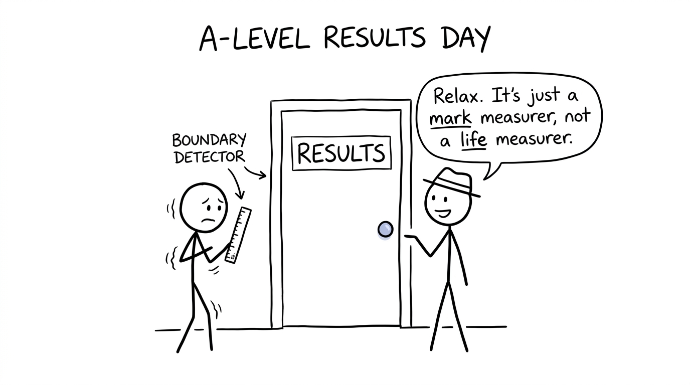 A student uses an imaginary boundary detector outside the results room