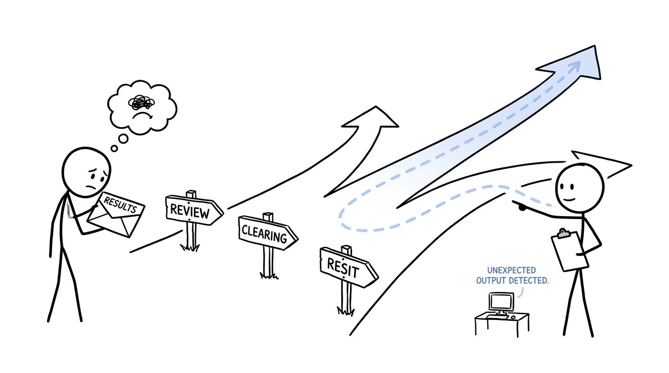 A student discovers that review, Clearing and resit routes all continue forward
