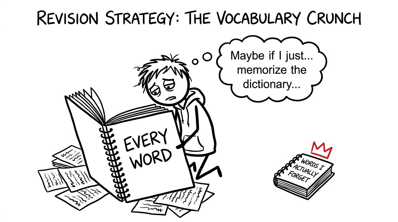 A tiny useful vocabulary notebook defeats an enormous list of every possible word