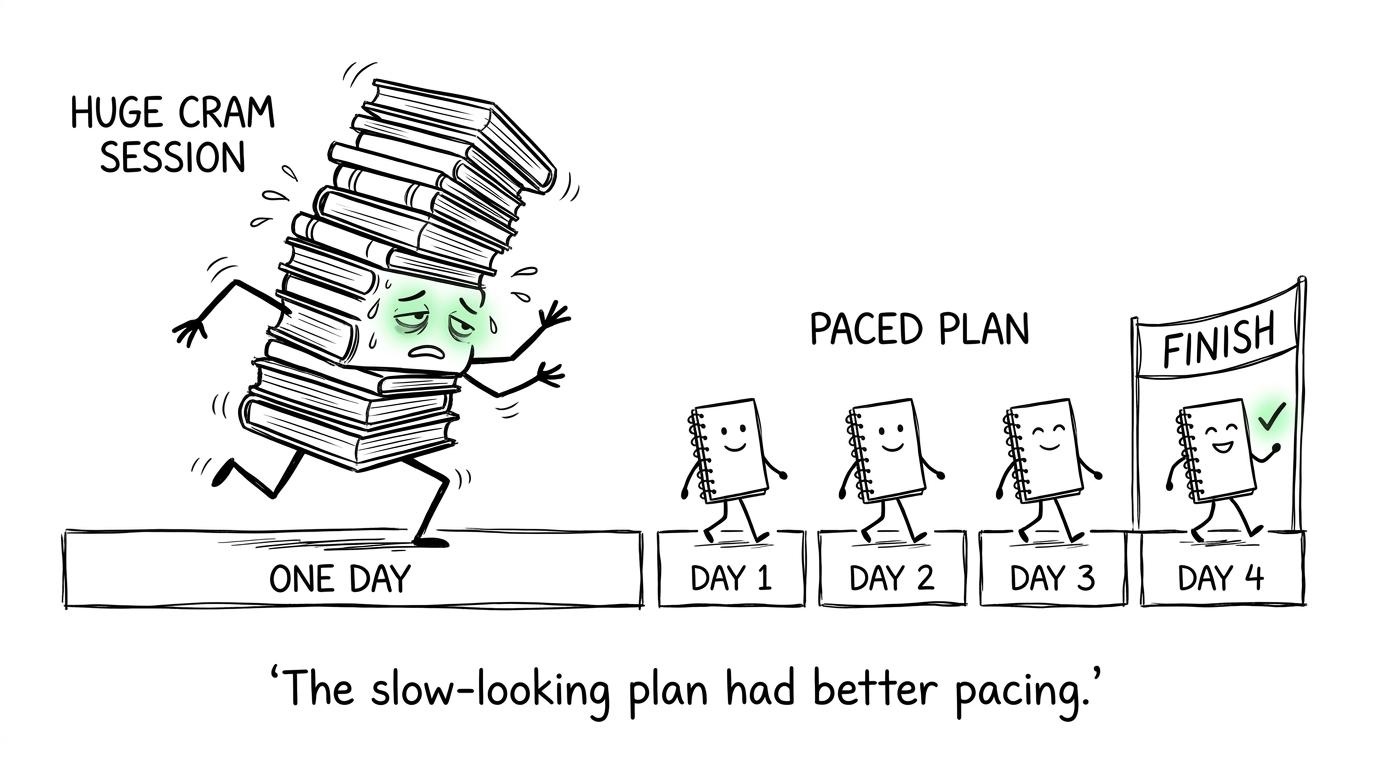 The well-paced revision plan calmly overtakes the exhausted book pile
