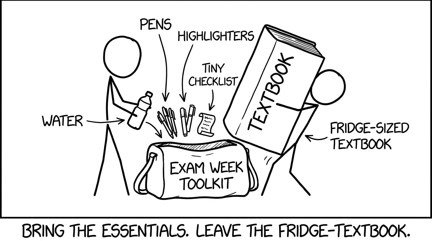 Bring the essentials. Leave the fridge-textbook.