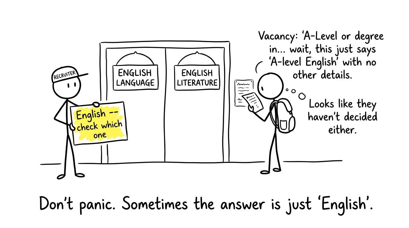 A student checks whether an apprenticeship means Language, Literature or either subject