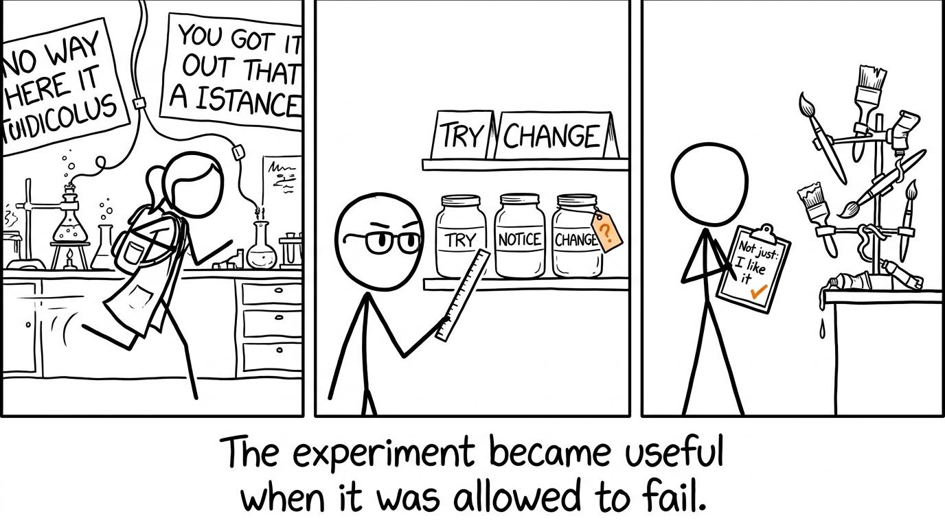 A GCSE student runs a laboratory where failed art experiments produce useful decisions