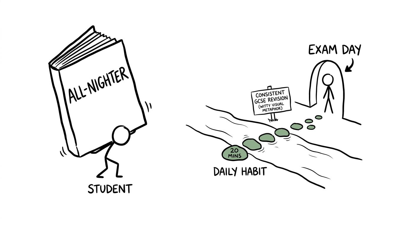 A small daily habit crossing towards exam day while an all-nighter struggles