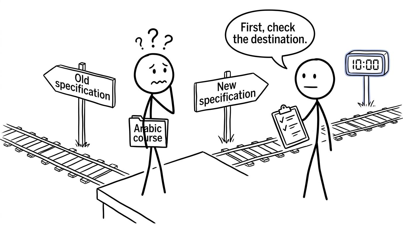 A student checking the destination before changing GCSE Arabic specifications