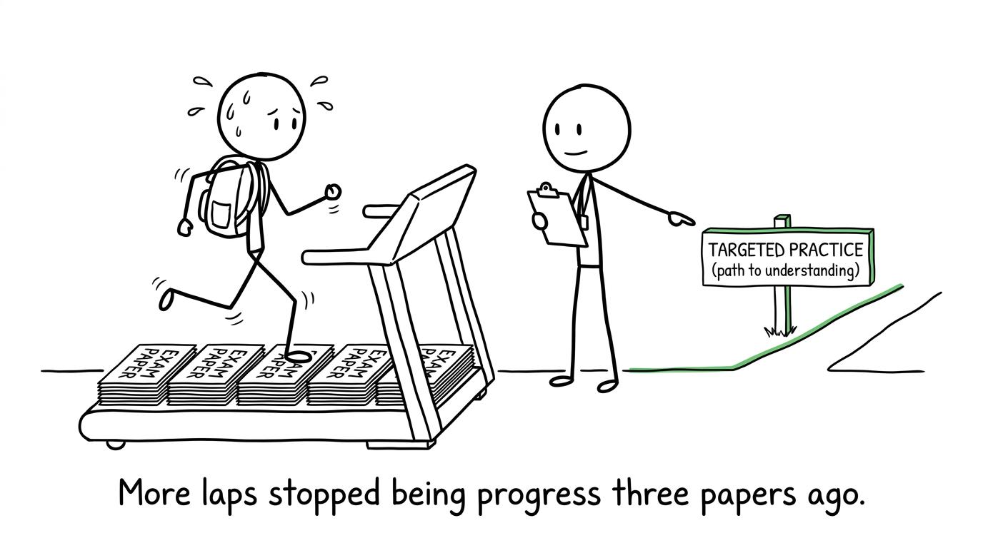 A student leaves the endless paper treadmill for targeted revision