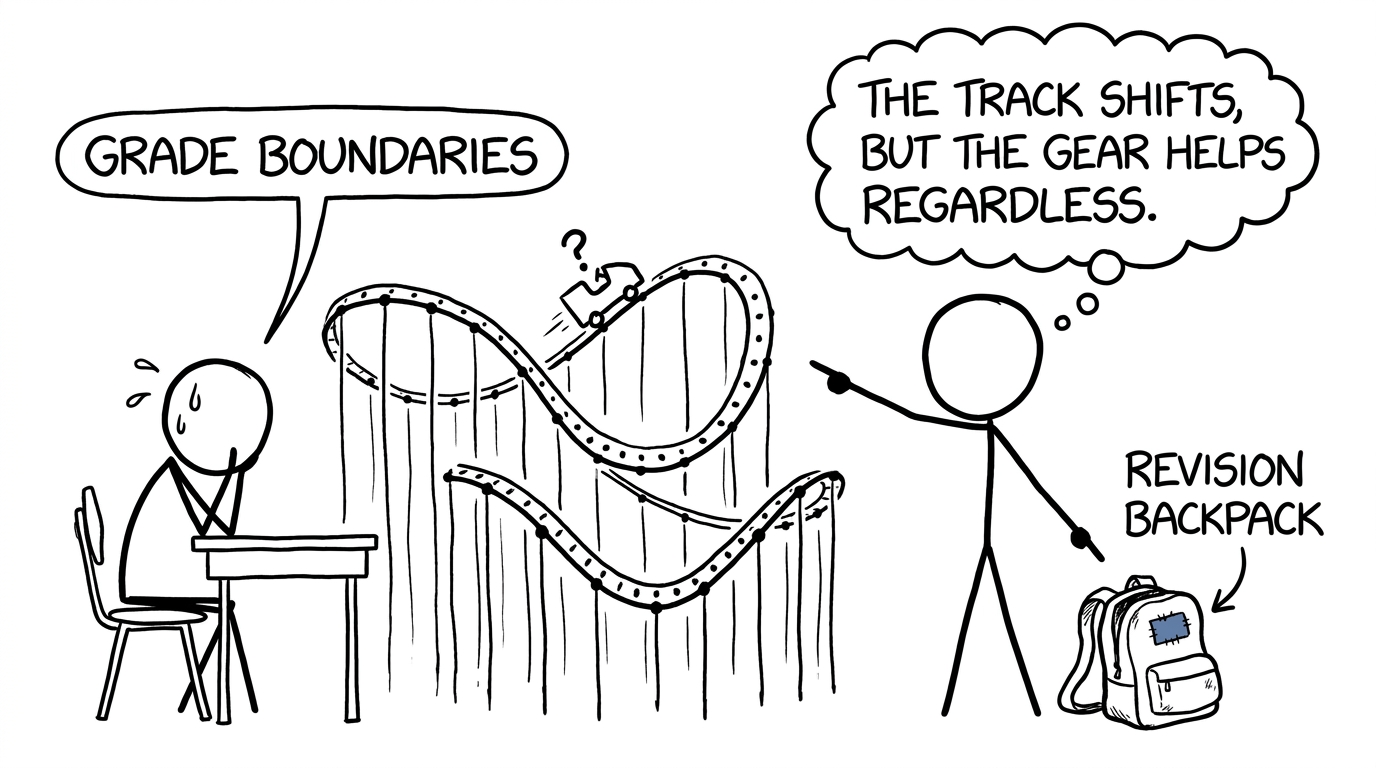 A student watches the grade-boundary rollercoaster while carrying a dependable revision backpack