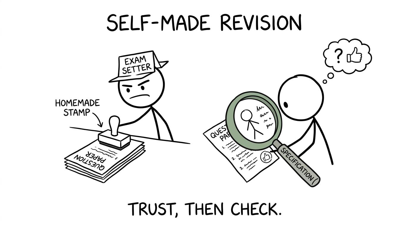 A homemade exam setter checking a question against the specification