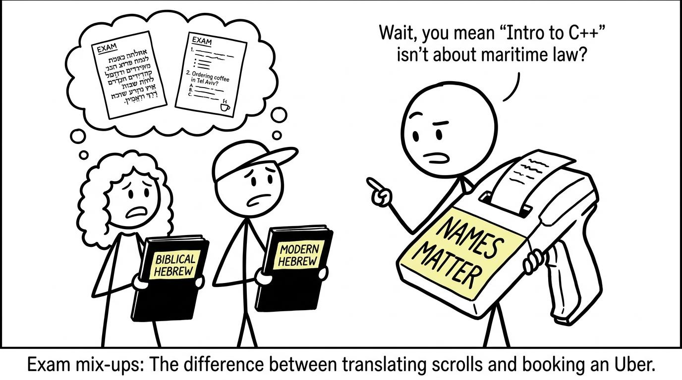 Students accidentally swap Biblical Hebrew and Modern Hebrew folders