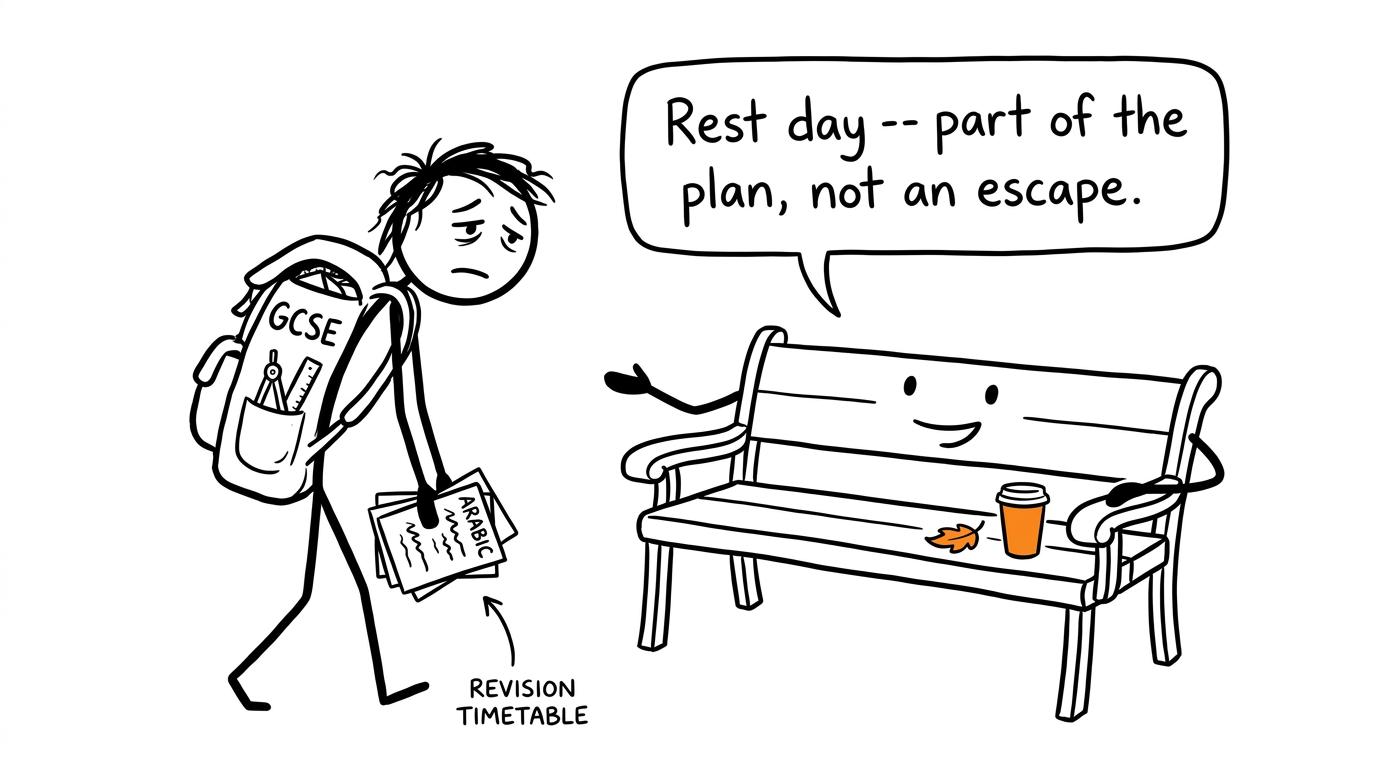 A revision timetable offering an exhausted student a planned rest