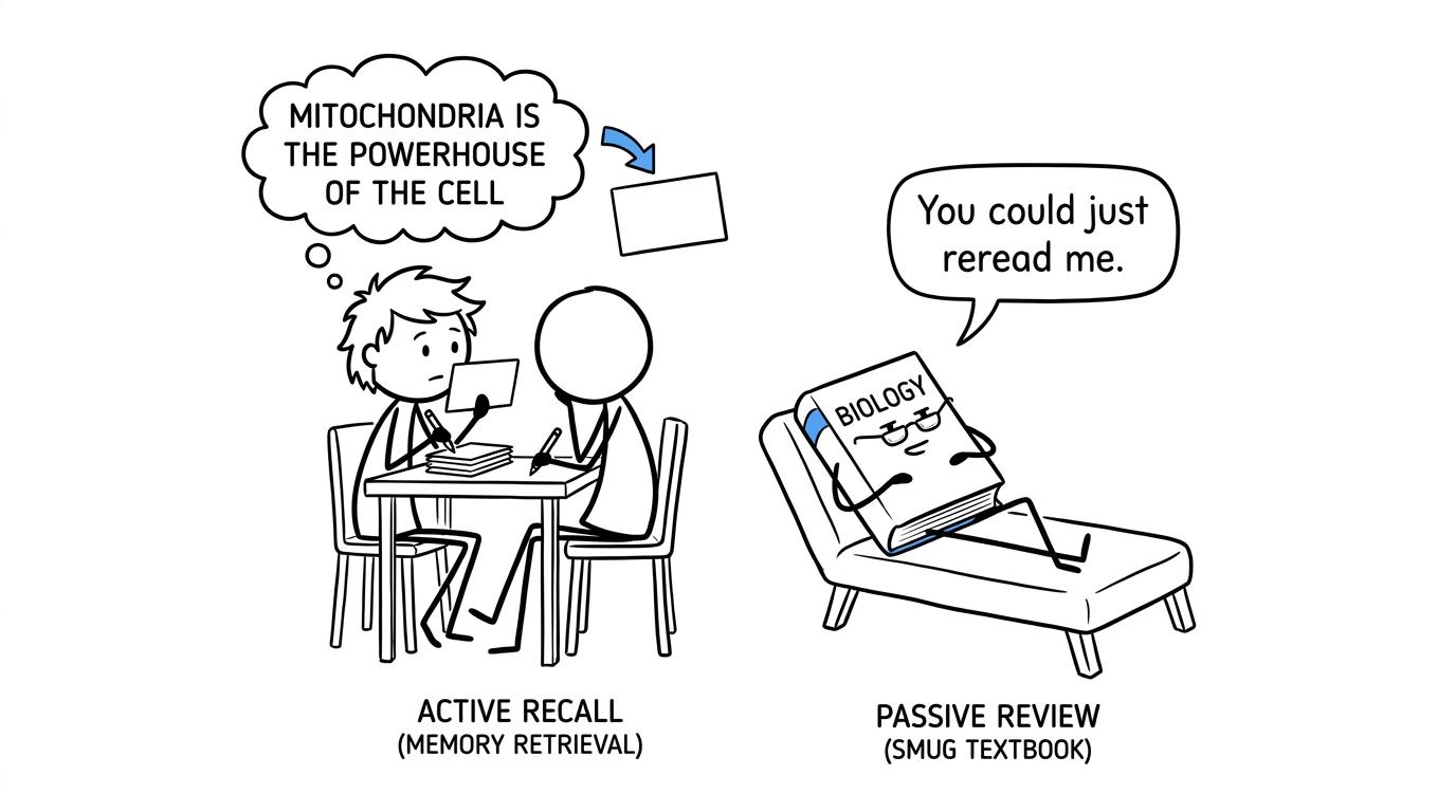 A textbook tries to tempt a student away from active recall