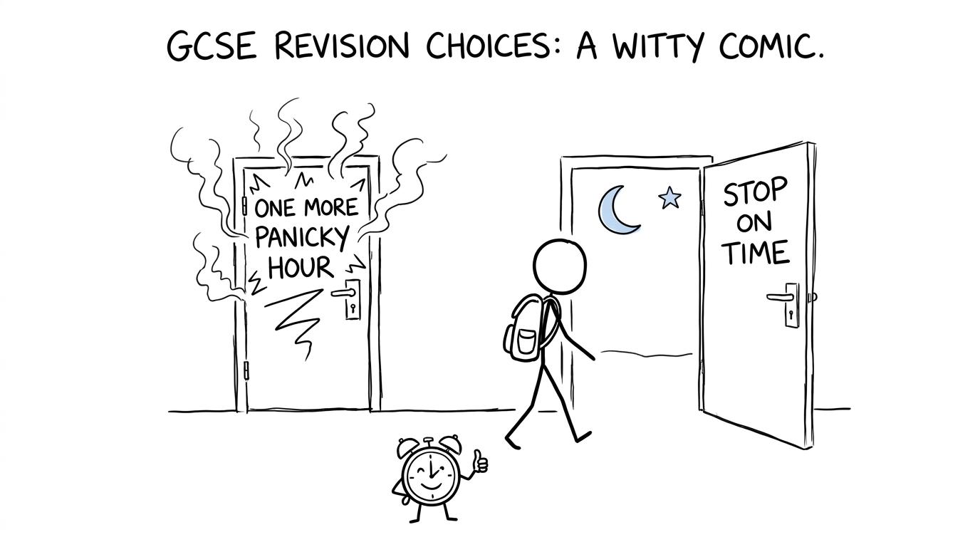 A student choosing the stop-on-time door instead of one more panicky hour