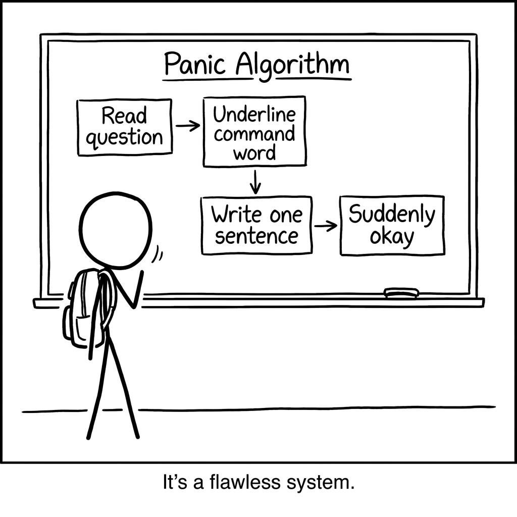 A flowchart labelled “Panic Algorithm” that ends with “Suddenly okay”