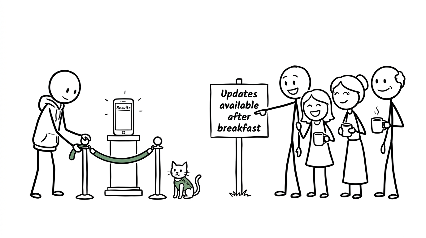 A tiny cat guarding a student's sensible results-day communication boundary