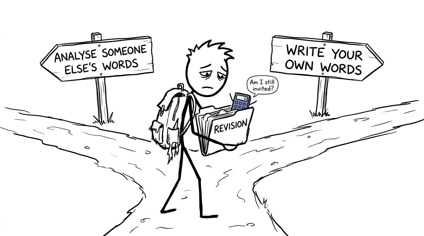 A GCSE student choosing between analysing words and writing their own