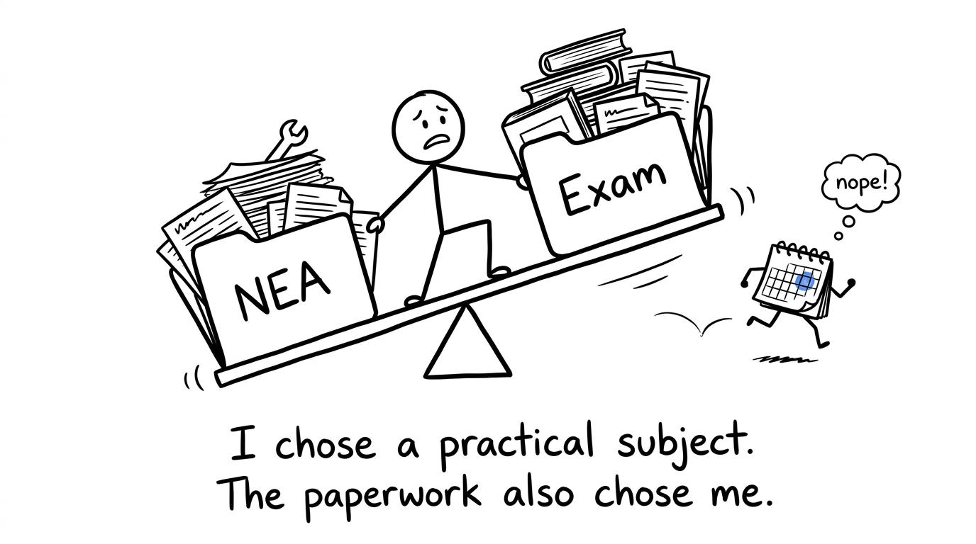 A student balancing non-exam assessment and exam demands