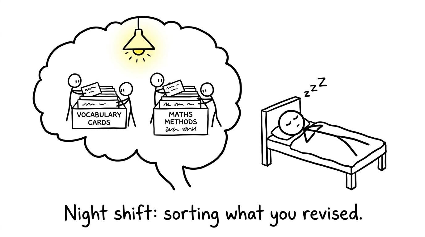 Tiny night-shift clerks file revised knowledge inside a sleeping brain