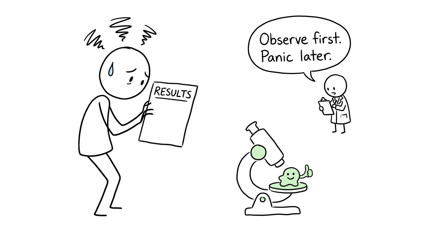 A student calmly observes a results envelope before panicking