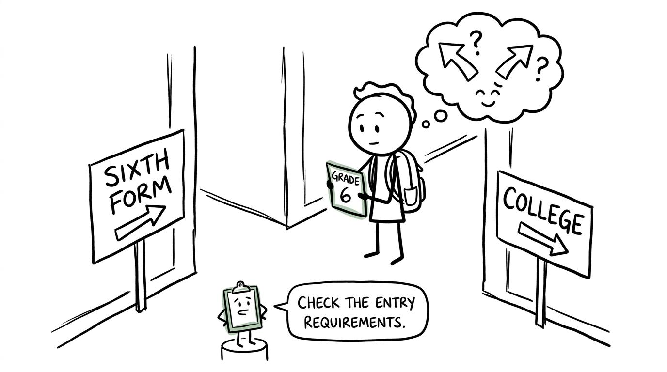 A student choosing between sixth form and college while checking entry requirements