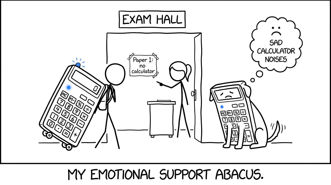 A calculator waits outside the non-calculator exam