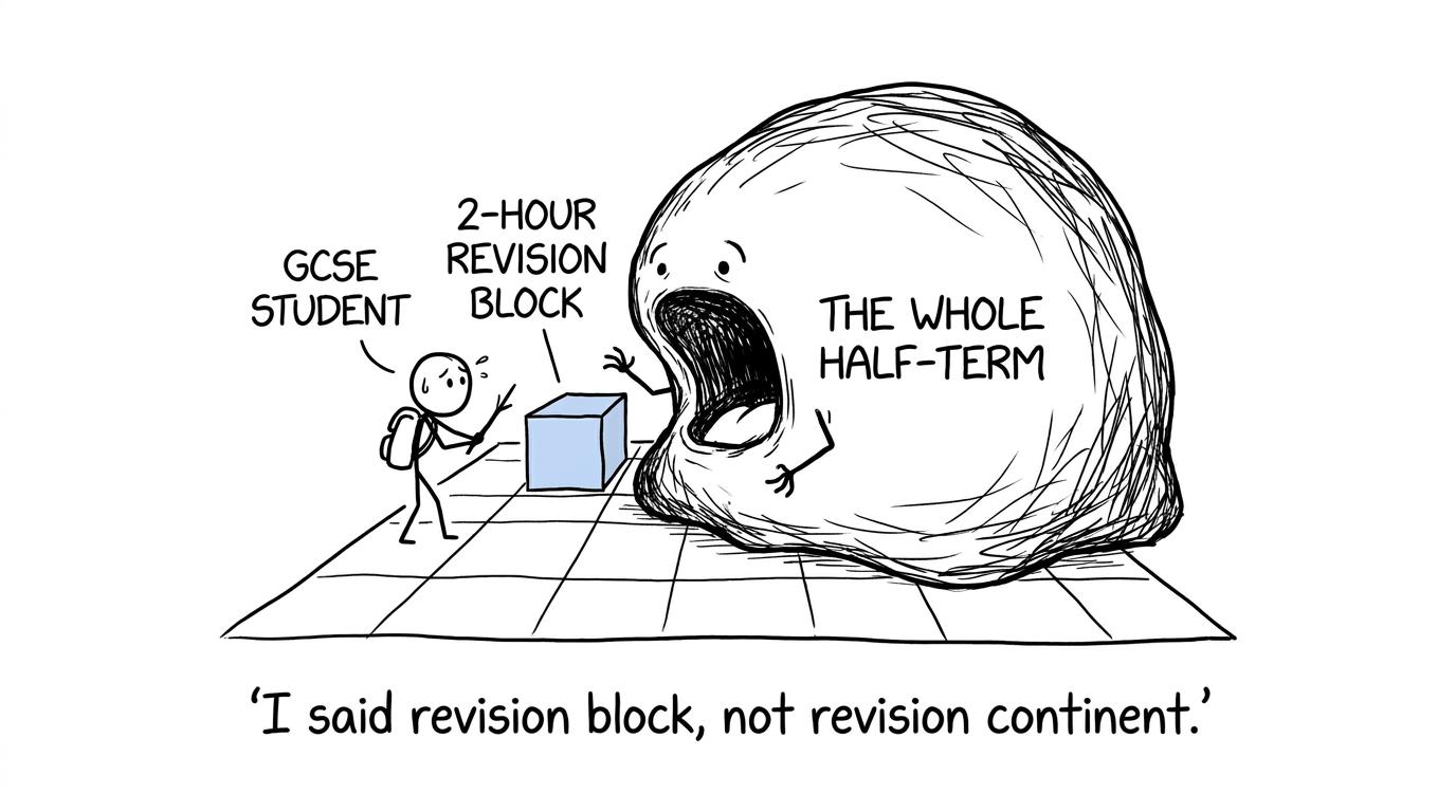 A student protecting a small revision block from the whole half-term