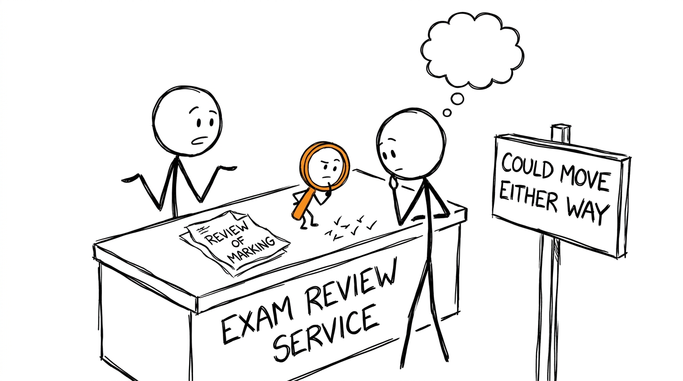 An exam paper requesting a careful review of marking