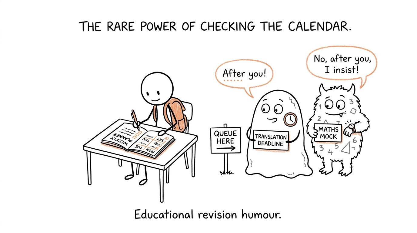 A planner makes the translation deadline and maths mock monsters wait politely in a queue