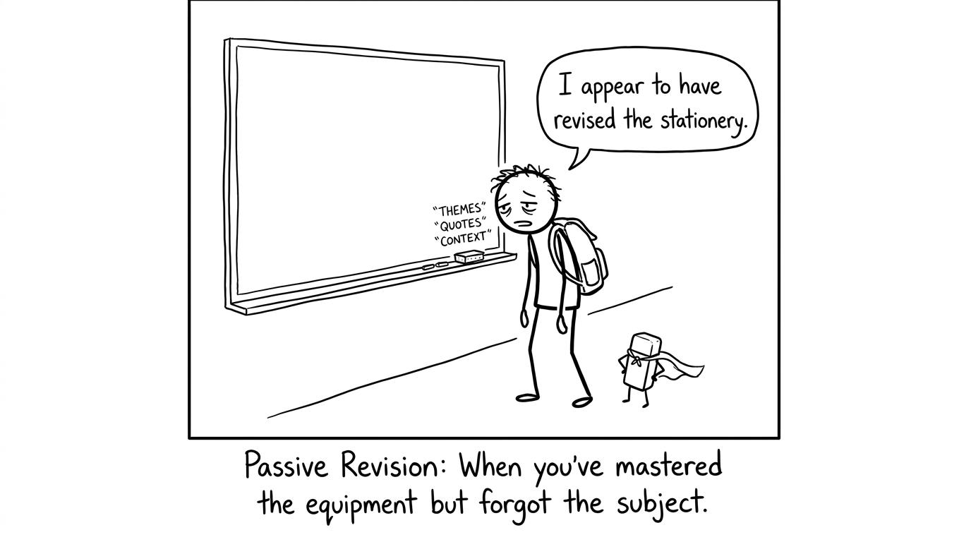 A student discovers that attractive stationery is not the same as revision